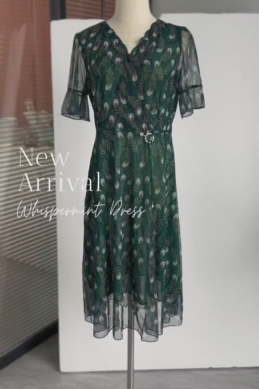 Frances Peacock Feather Print Dress with Belt